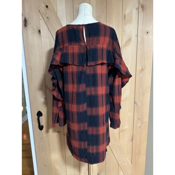 BCBGeneration | Red Black Plaid Long Sleeve Shirt Dress | Size Large - Picture 3 of 11